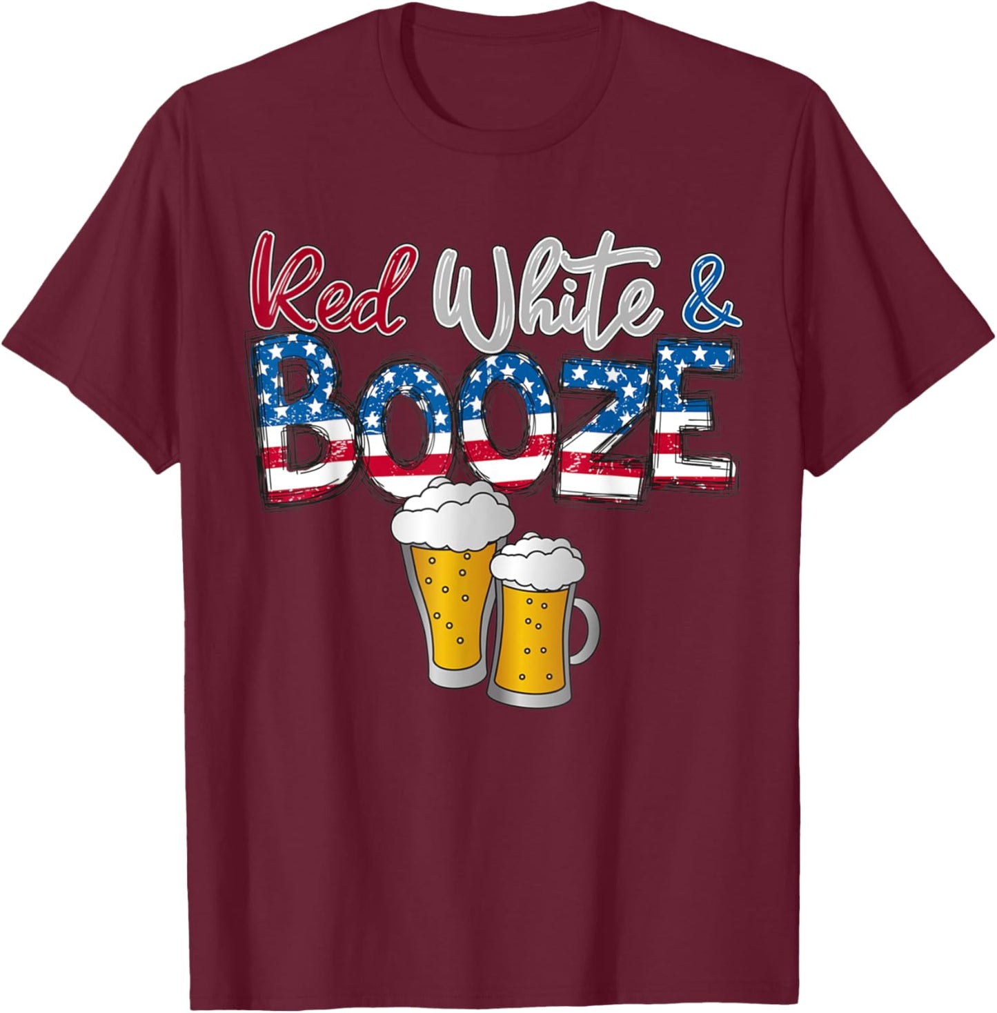 Red White and Booze America Flag 4th Of Julyy Men T-Shirt - T-Shirt | Maroon