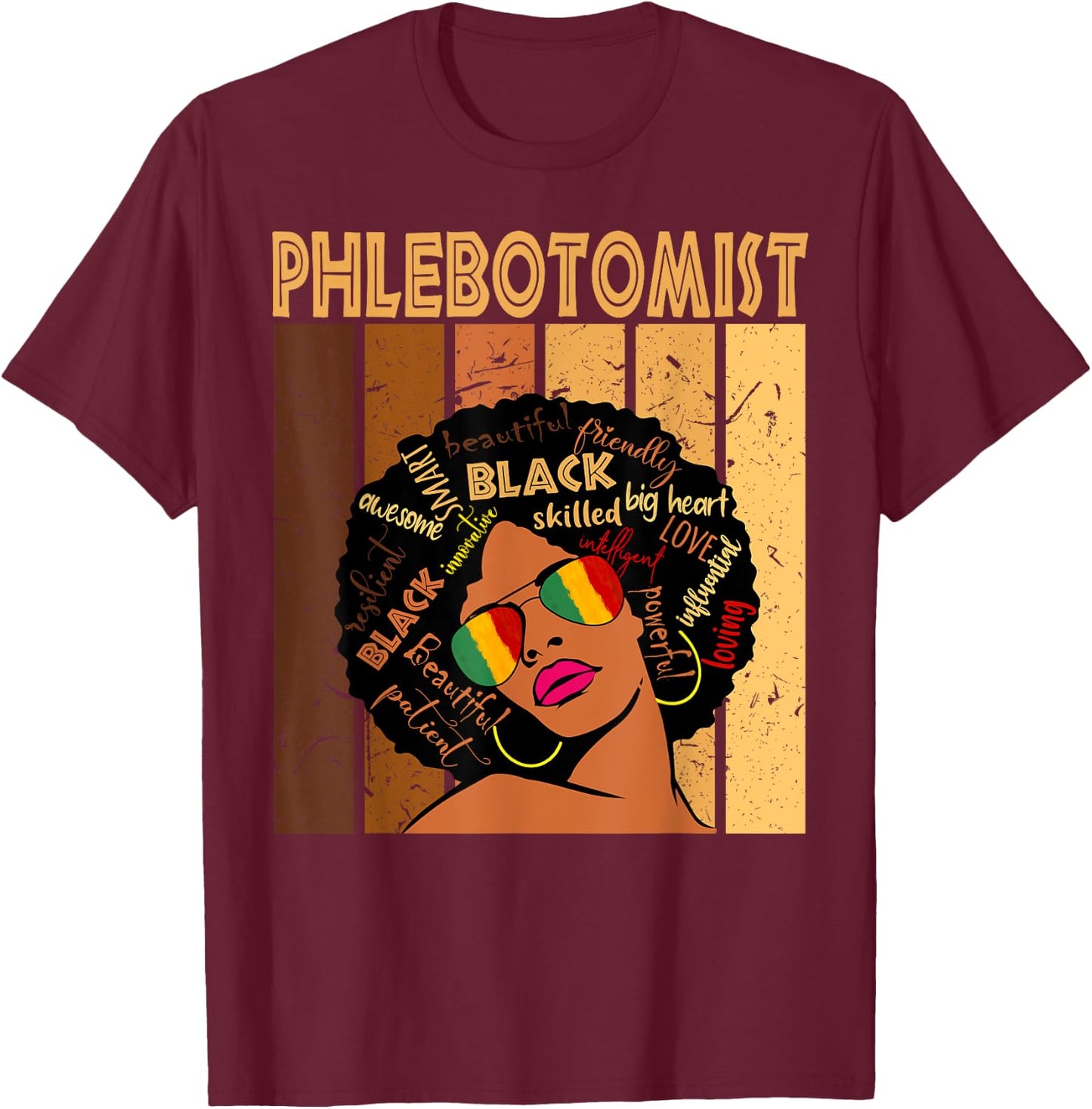 Phlebotomist Afro African American Women Black History Month T-Shirt - T-Shirt | Maroon