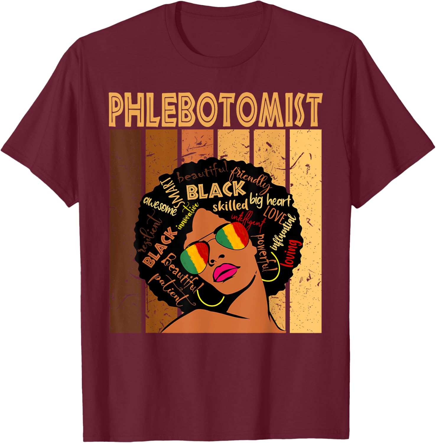 Phlebotomist Afro African American Women Black History Month T-Shirt - T-Shirt | Maroon