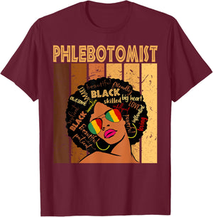 Phlebotomist Afro African American Women Black History Month T-Shirt - T-Shirt | Maroon