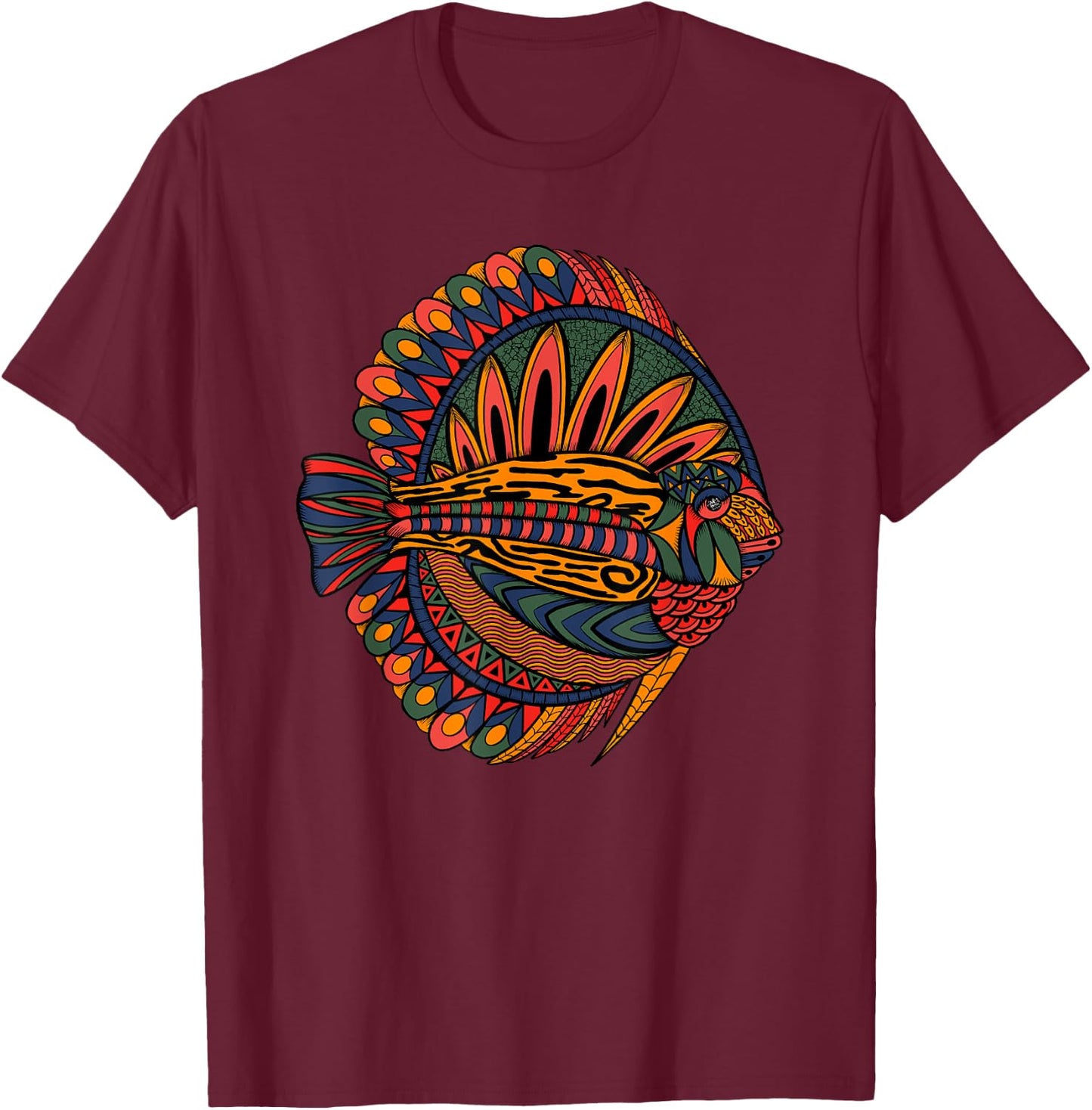 Ornamental Discus Fish - Spiritual & Magical Cichlid T-Shirt - T-Shirt | Maroon