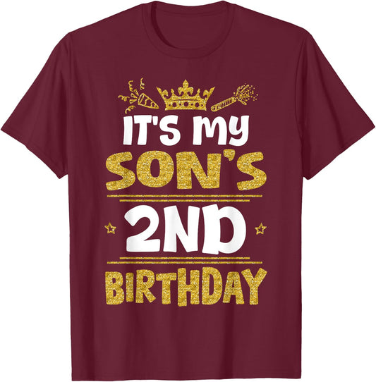 Happy It's My Son's 2nd Birthday 2023 2 Years Old T-Shirt - T-Shirt | Maroon
