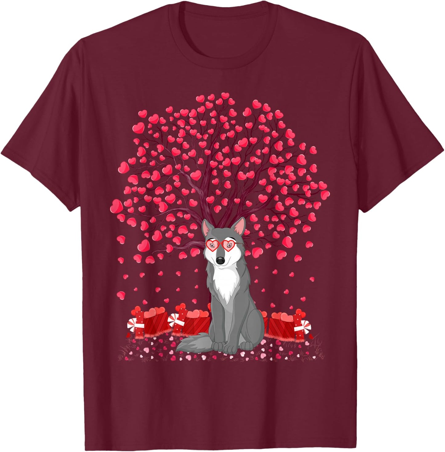 Funny Wolf Animal Lover Wolf Valentine's Day T-Shirt - T-Shirt | Maroon