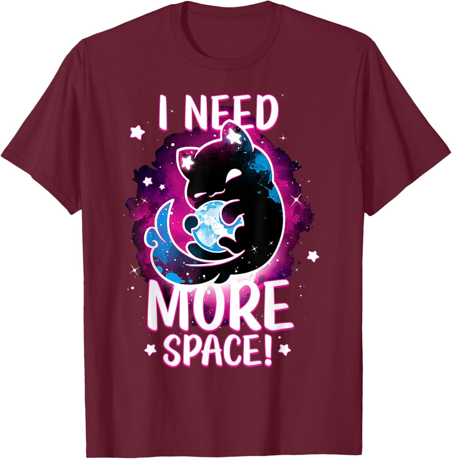 I Need More Space Astronaut Cat In Outer Space T-Shirt - T-Shirt | Maroon