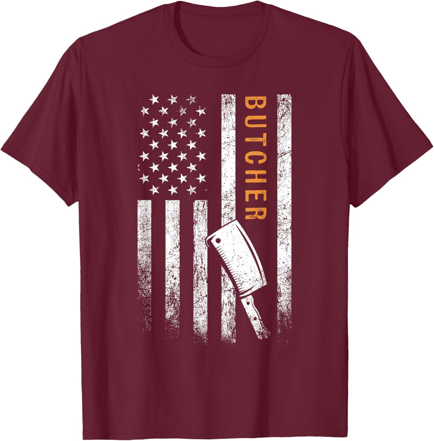 Father's Day Butcher Gifts American Flag Patriotic Modern - Black, Small, Short Sleeve, Classic Fit, -Adults T-Shirt - T-Shirt | Maroon
