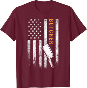 Father's Day Butcher Gifts American Flag Patriotic Modern - Black, Small, Short Sleeve, Classic Fit, -Adults T-Shirt - T-Shirt | Maroon
