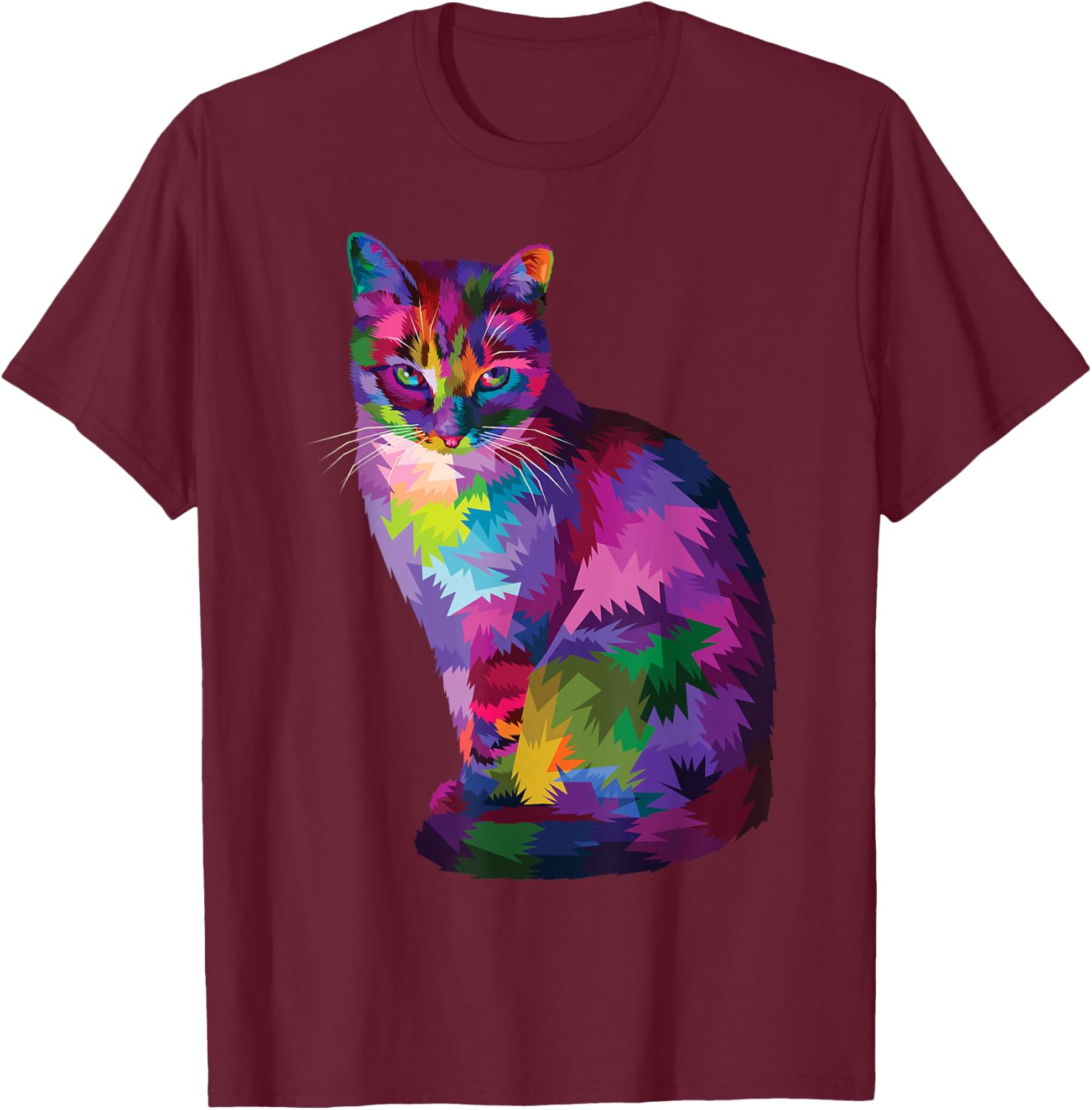 Rainbow Tabby Cat Vibrant Feline Spectrum Kitty Portrait T-Shirt - T-Shirt | Maroon
