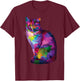 Rainbow Tabby Cat Vibrant Feline Spectrum Kitty Portrait T-Shirt - T-Shirt | Maroon