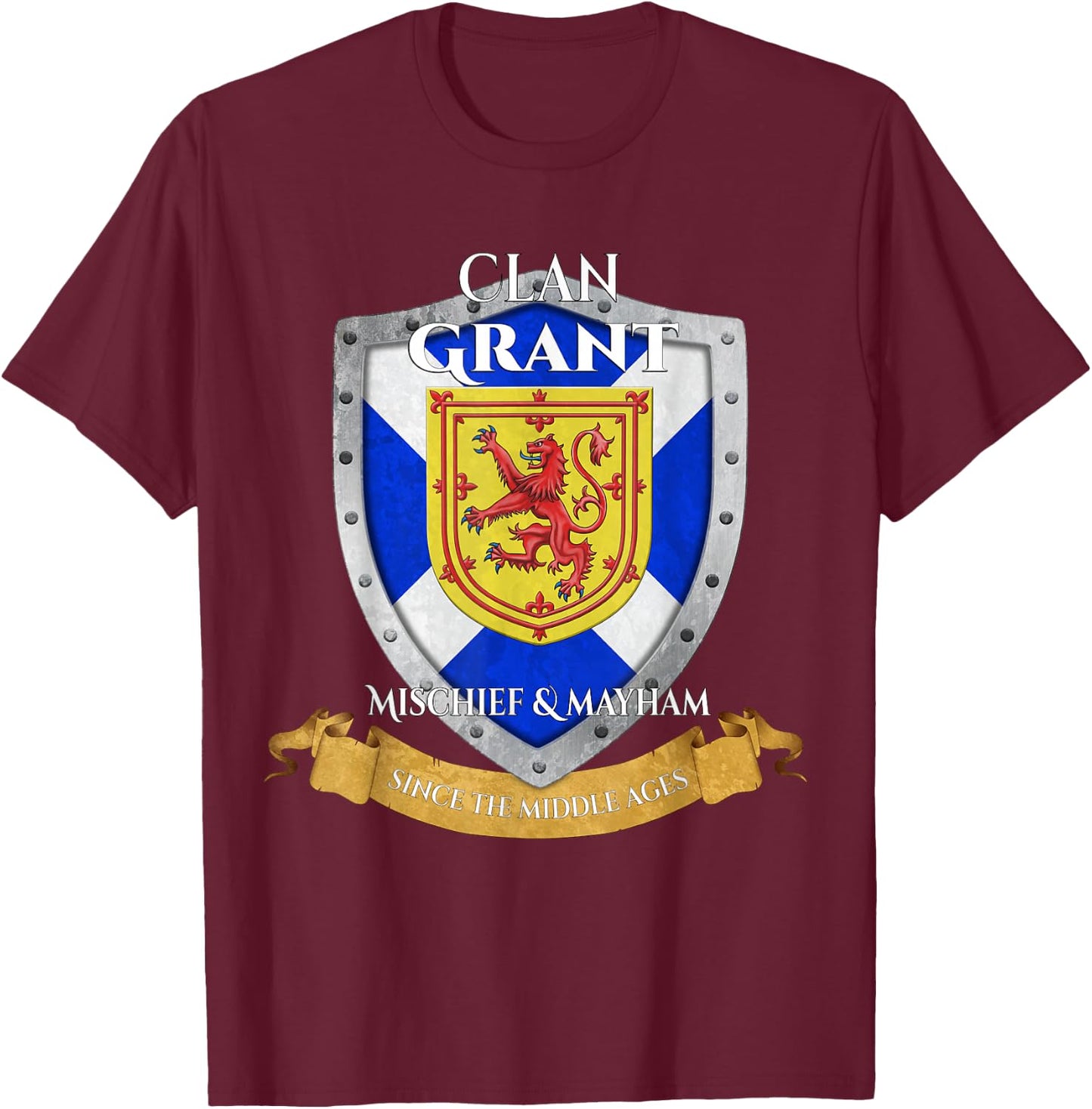 Grant Scottish Family Clan Scotland Shield T-Shirt - T-Shirt | Maroon