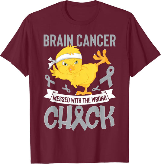 Brain Cancer Messed With The Wrong Chick Warriors Fighters T-Shirt - T-Shirt | Maroon