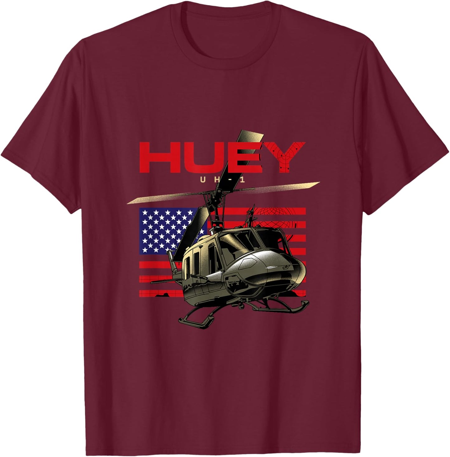 Huey Military Helicopter Airplane T-Shirt - T-Shirt | Maroon