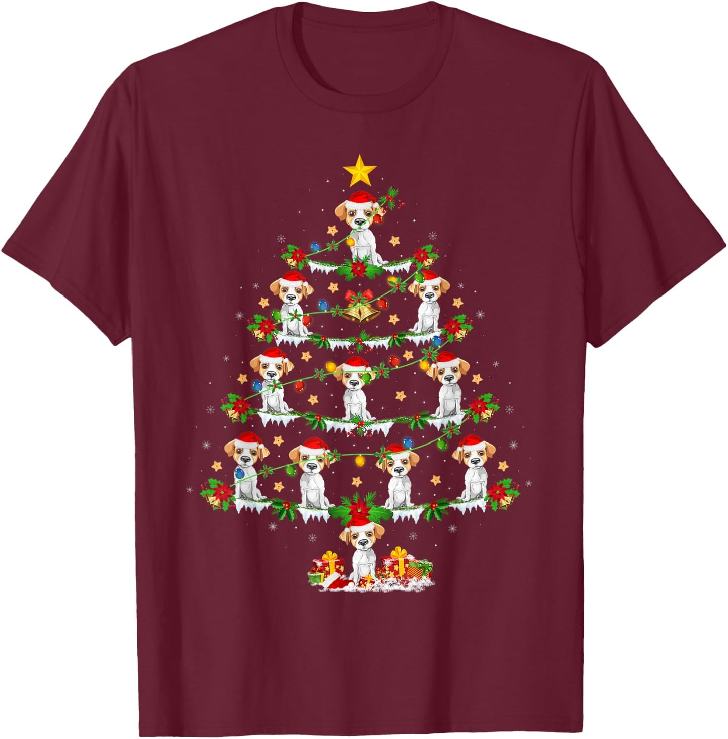 Jack Russel Dog Lover Lighting Jack Russel Christmas Tree Men Women Kids T-Shirt - T-Shirt | Maroon