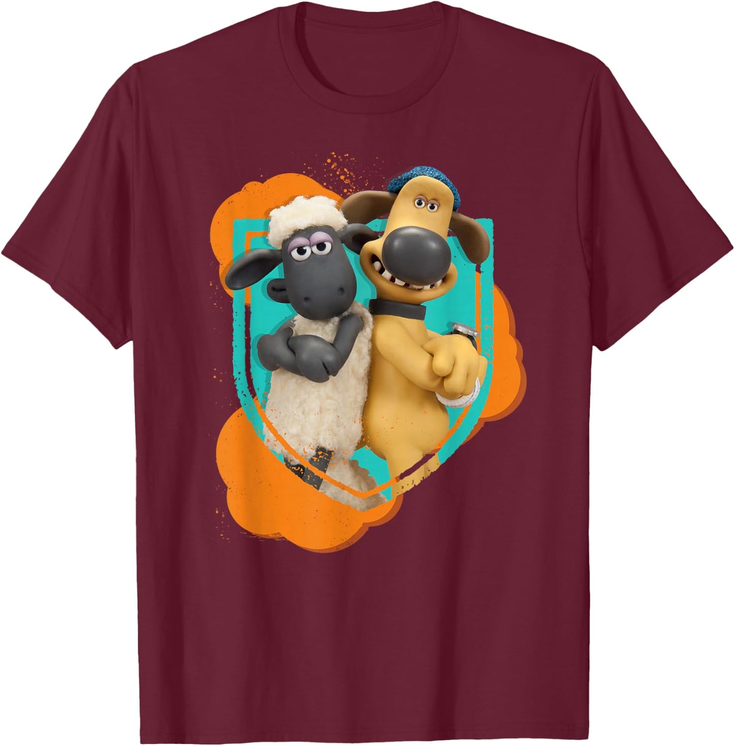 Shaun The Sheep: Shaun and Bitzer Best Friends T-Shirt - T-Shirt | Maroon