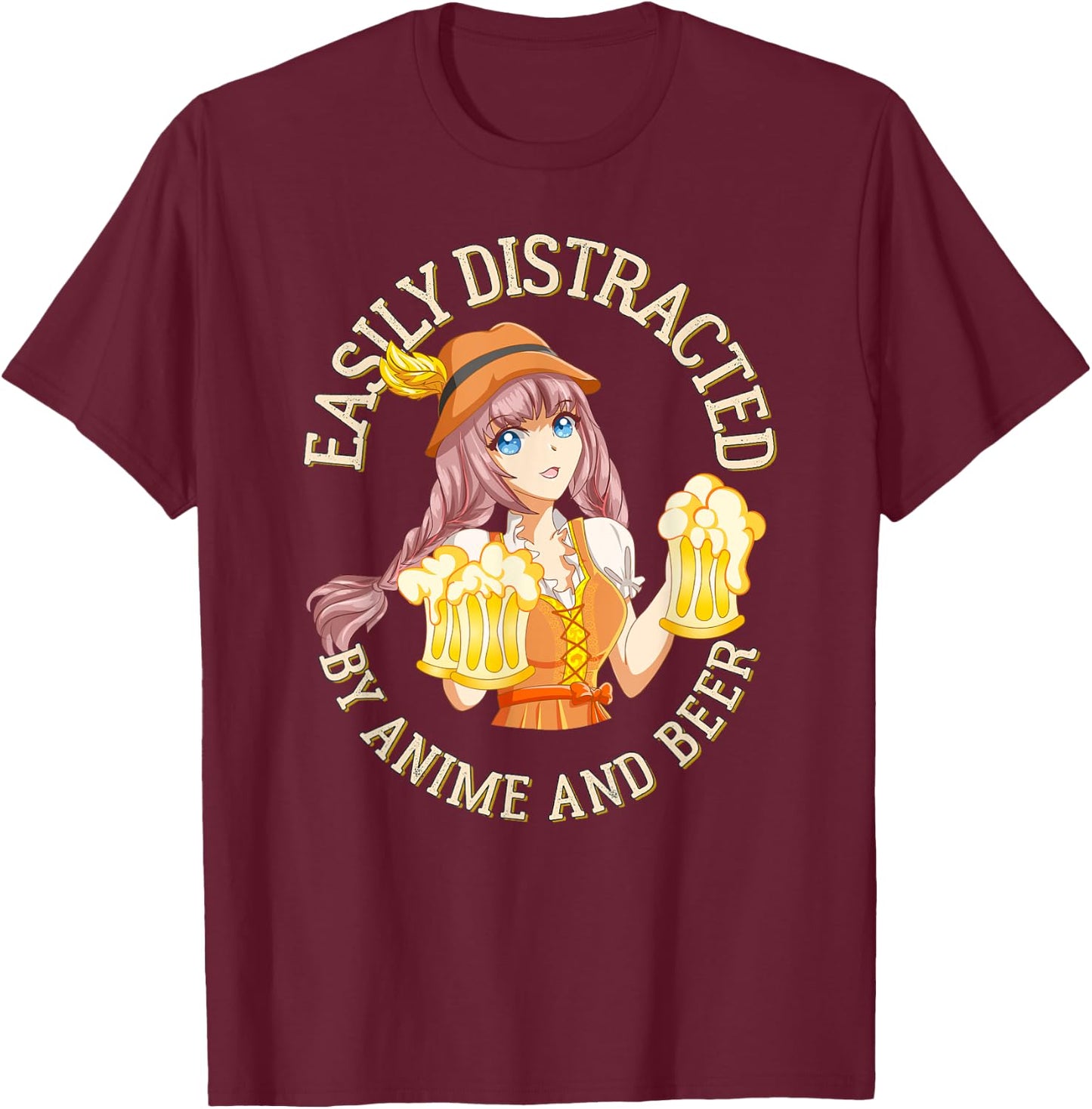 Easily Distracted By Anime and Beer - Manga & Brew Lover T-Shirt - T-Shirt | Maroon