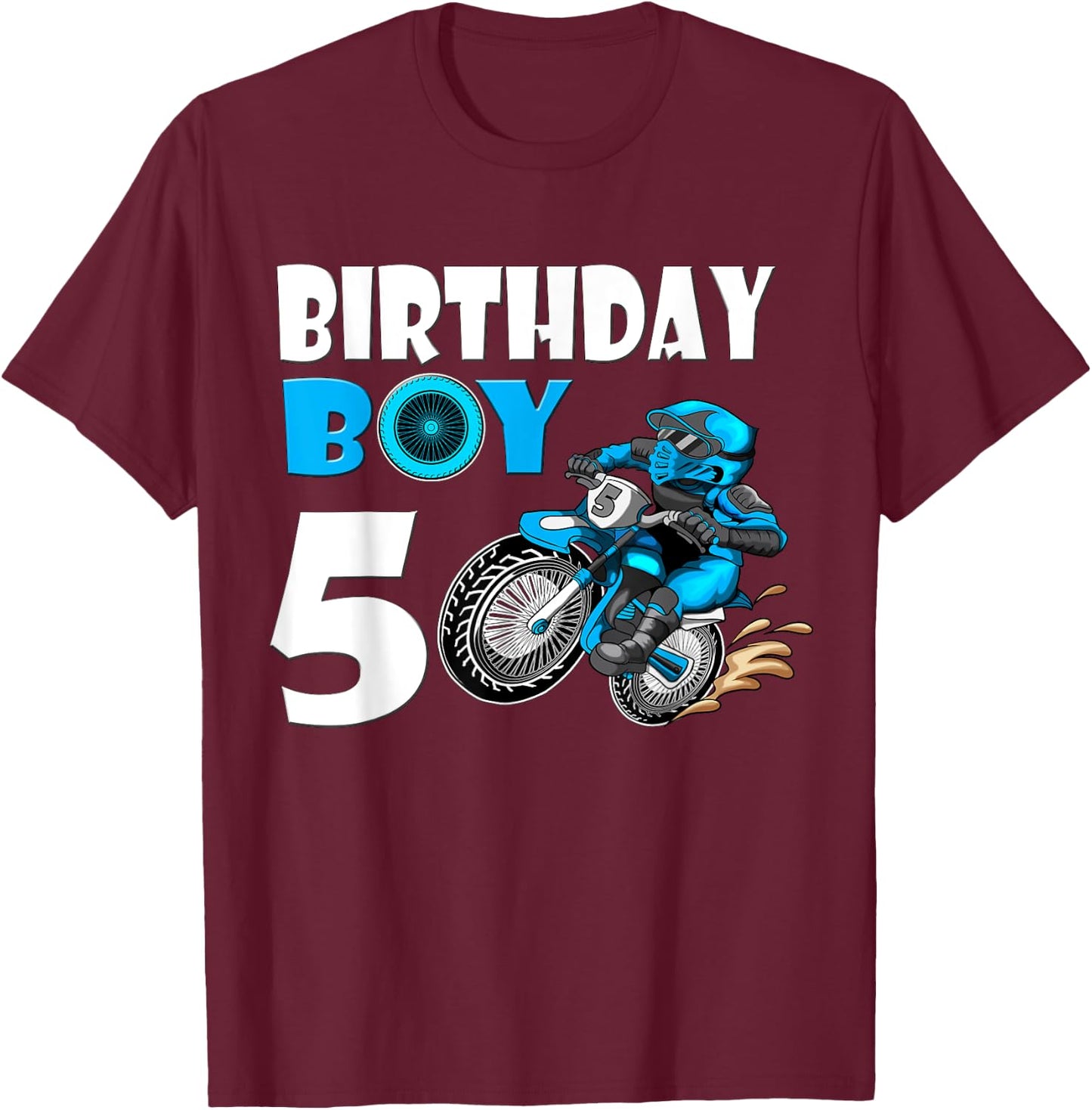 Birthday Boy 5 Birthday Boy Motocross Motorcycle Motorbike T-Shirt - T-Shirt | Maroon