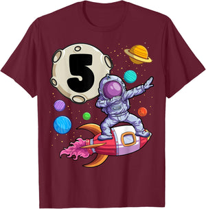 Dabbing Astronaut 5 Yrs Old Birthday Boy Space 5th Birthday T-Shirt - T-Shirt | Maroon