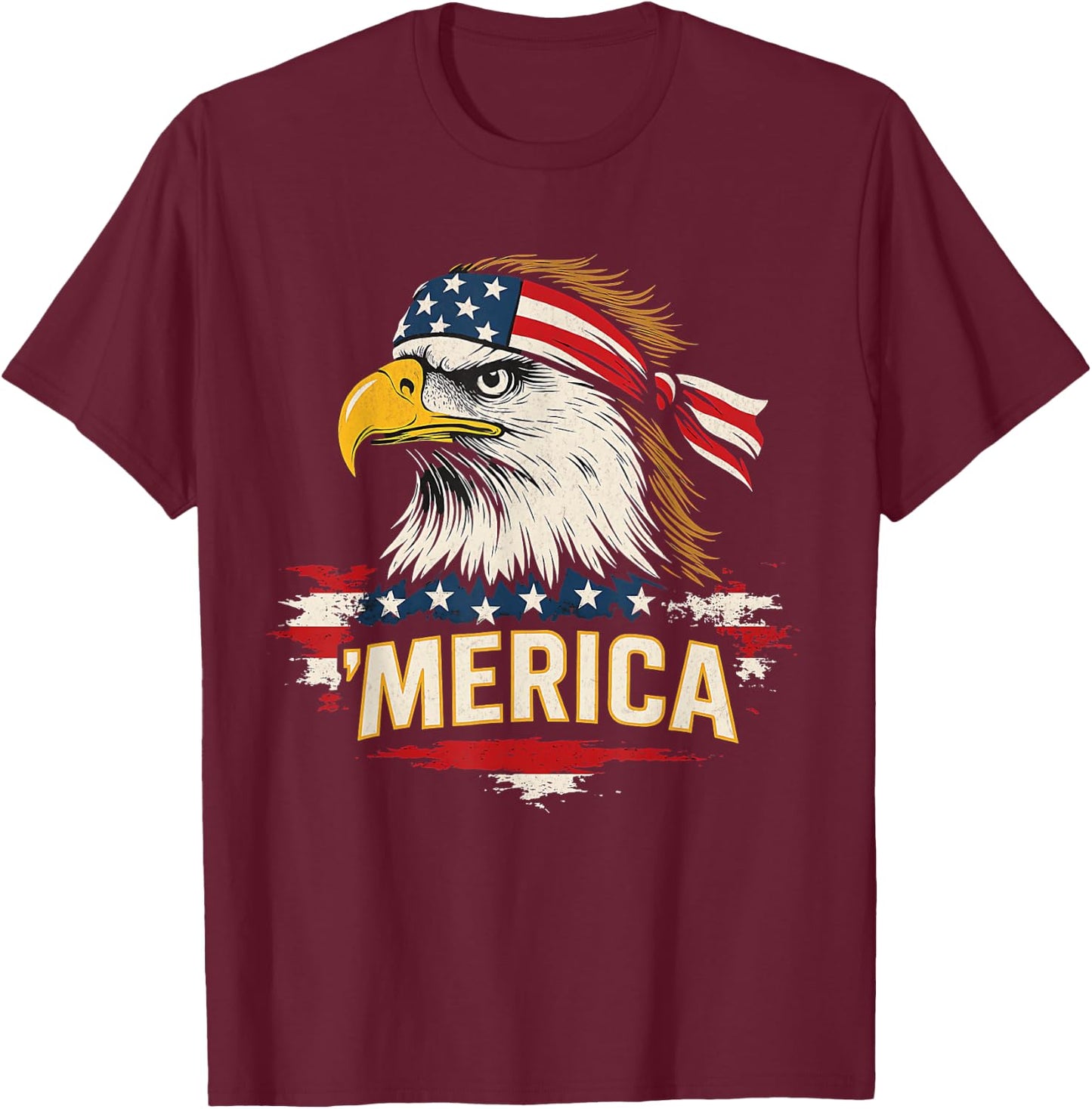 Mullet Bald Eagle Merica American Flag 4th Of July Patriotic T-Shirt - T-Shirt | Maroon