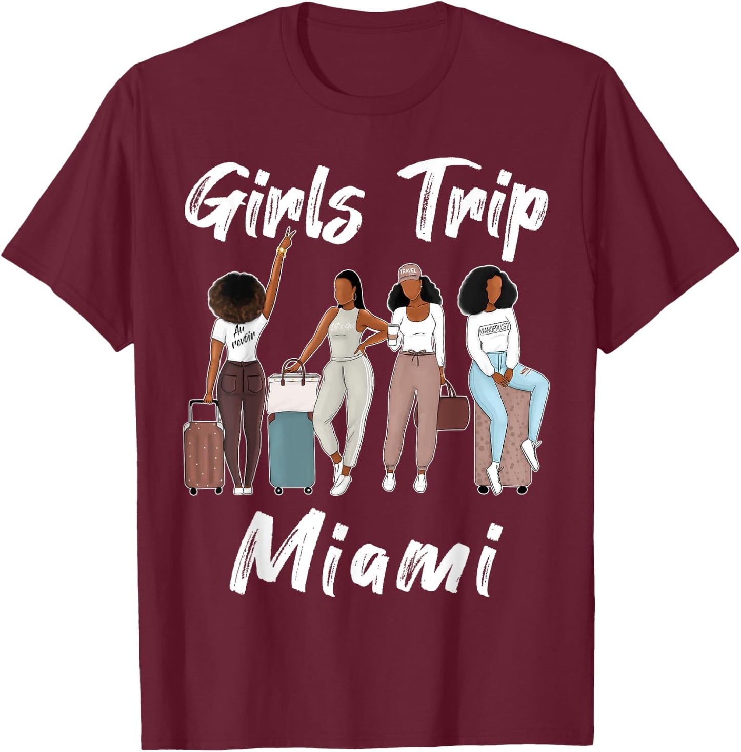 Funny Maimi Beach Girls Trip 2024 Besties Holiday Black Cotton 65% Polyester 35% Modern Short Sleeve Small Regular Fit XS US 21 inches 16.5 inches Girls Young Women T-Shirt - T-Shirt | Maroon