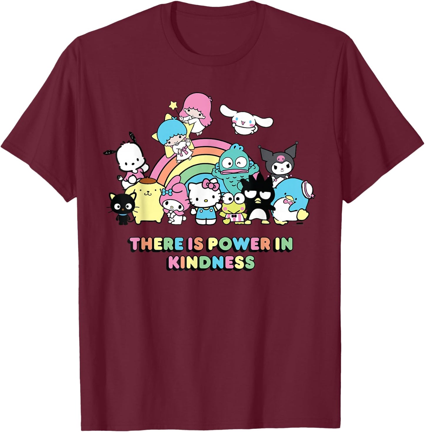 Sanrio Hello Kitty & Friends Power in Kindness Black Classic Fit , , Short Sleeve T-Shirt - T-Shirt | Maroon