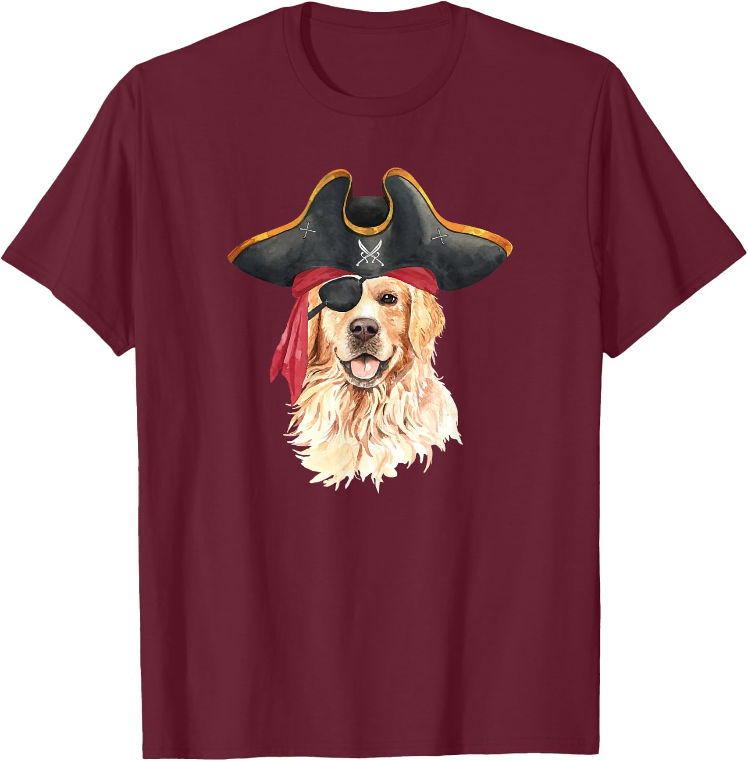Golden Retriever In Pirate Costume Dog Lovers Women Kids T-Shirt - T-Shirt | Maroon