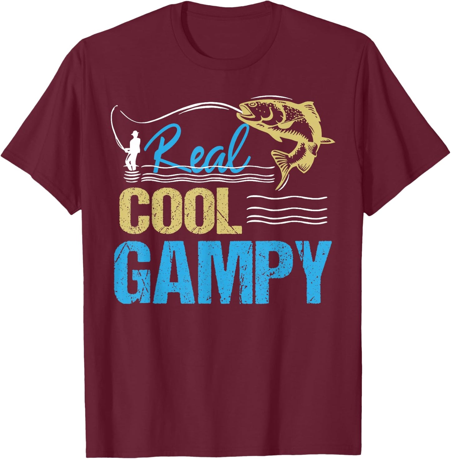 Vintage Reel Cool Gampy Fishing Daddy Grandpa Fathers Day T-Shirt - T-Shirt | Maroon