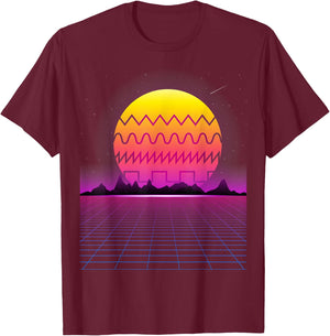 80s Retro Sunset Synthesizer T Shirt | Synthwave Waveform T-Shirt - T-Shirt | Maroon