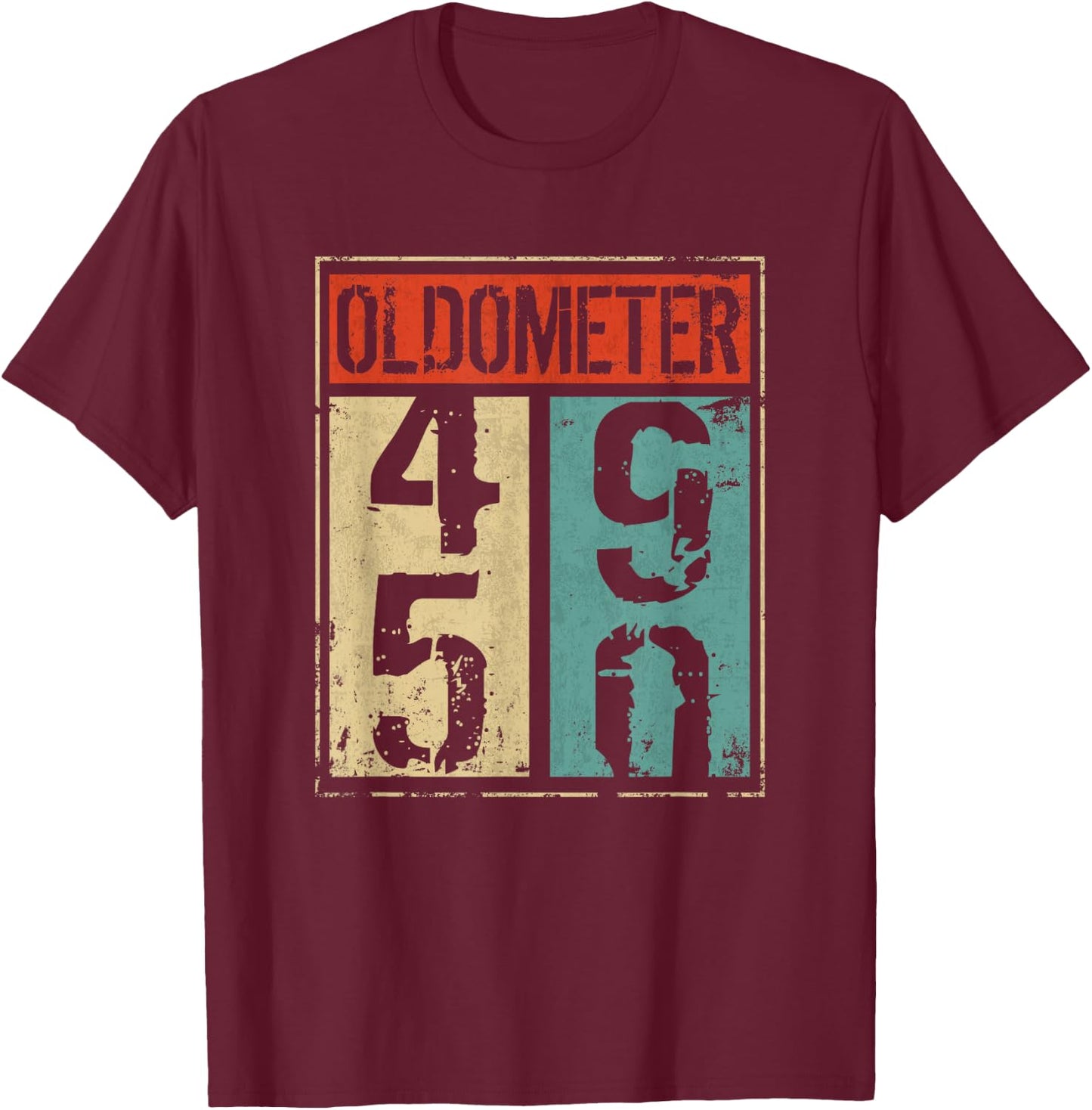 Oldometer 50th Birthday 49-50 Years Old Joke T-Shirt - T-Shirt | Maroon
