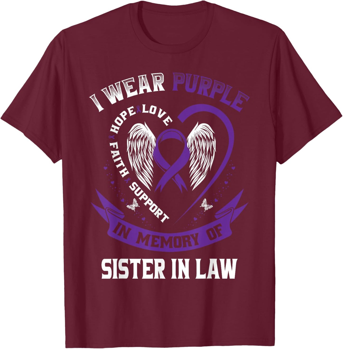 Wear Purple In Memory Of My Sister In Law Pancreatic Cancer T-Shirt - T-Shirt | Maroon