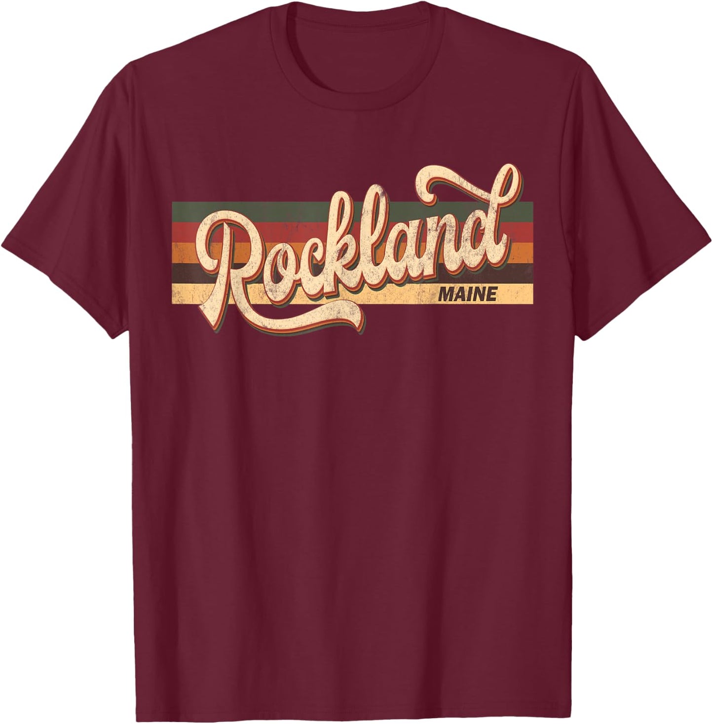 Rockland Maine State USA Retro Vintage 70s 80s T-Shirt - T-Shirt | Maroon