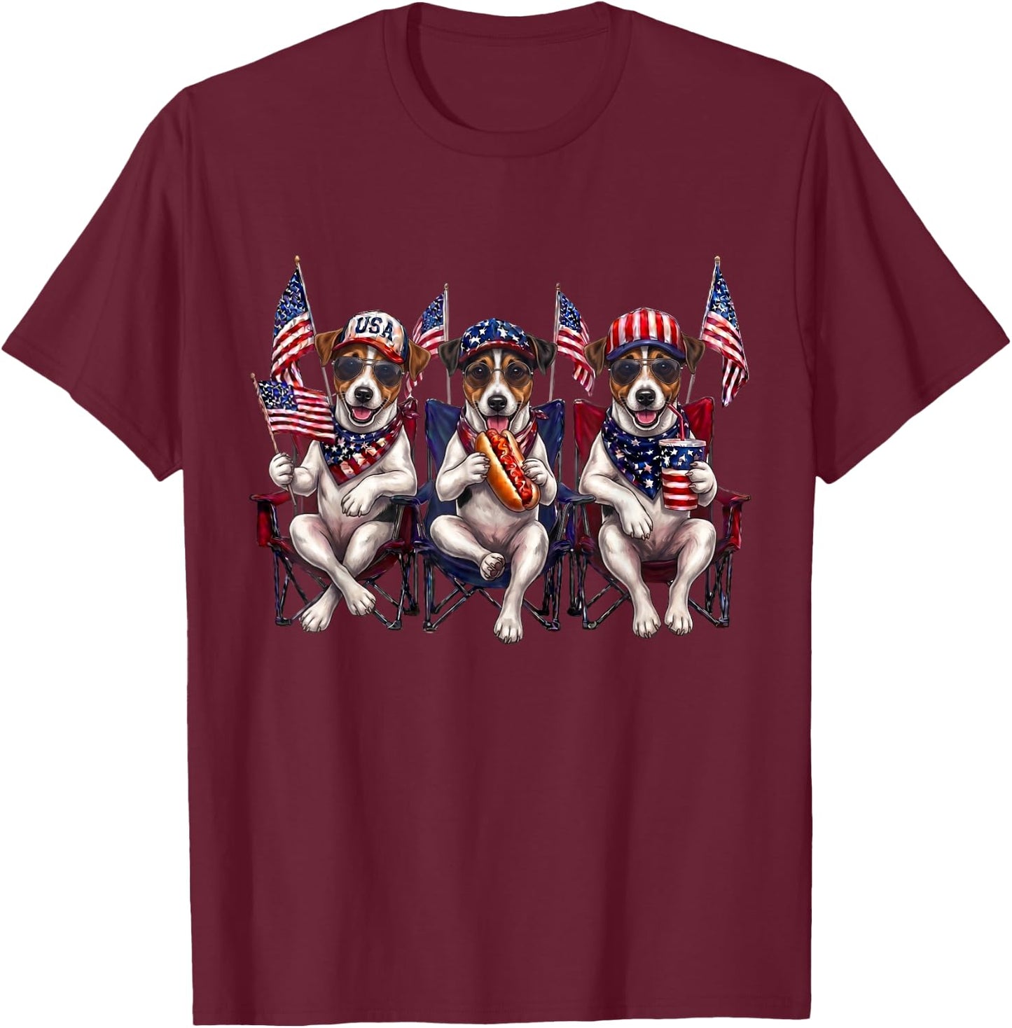 250 Years of Freedom Jack Russell Terrier Dog 1776-2026 4th T-Shirt - T-Shirt | Maroon