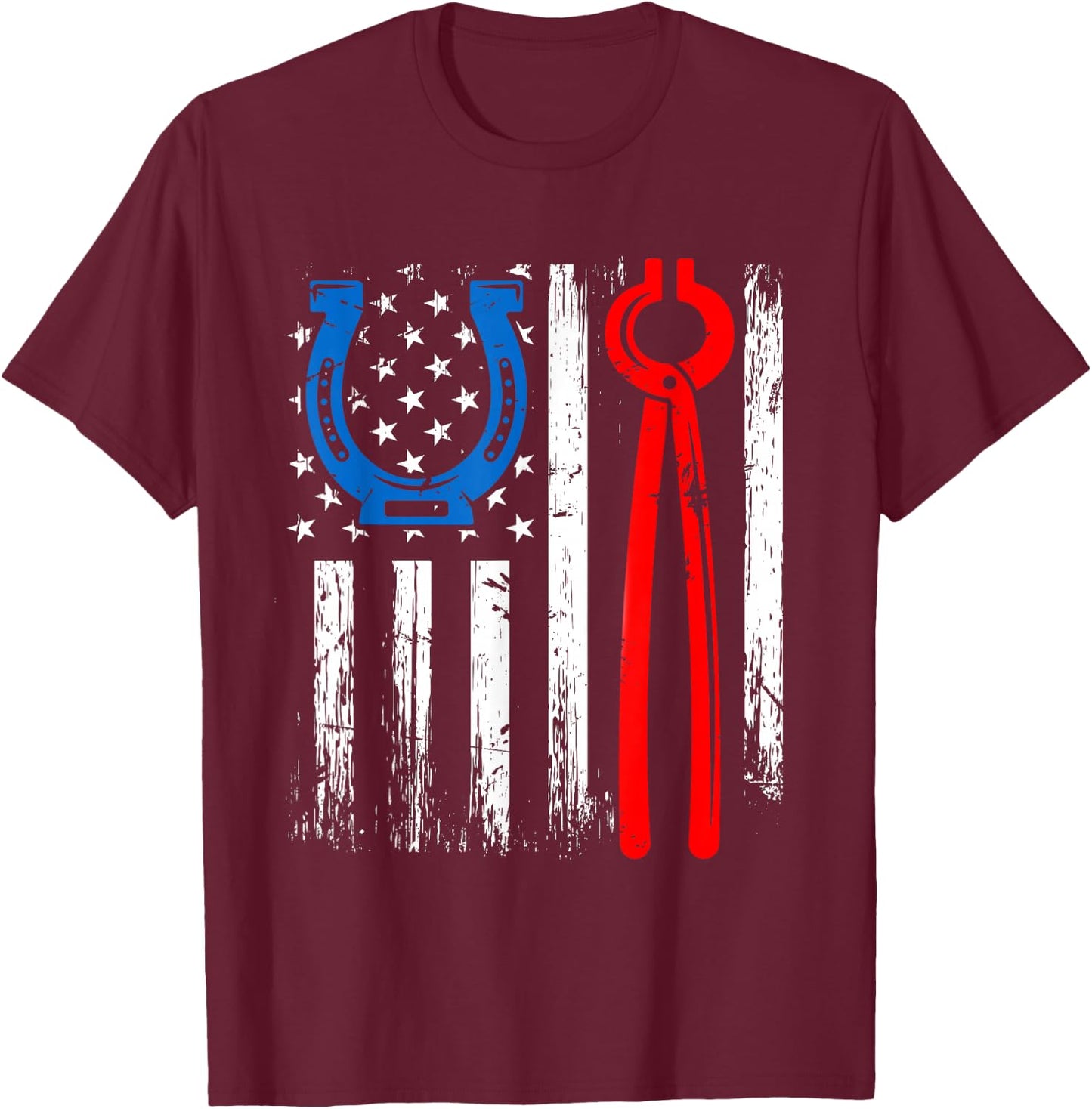 US American Flag Farrier Hoof Blacksmith Horseshoe Iron Women Men T-Shirt - T-Shirt | Maroon