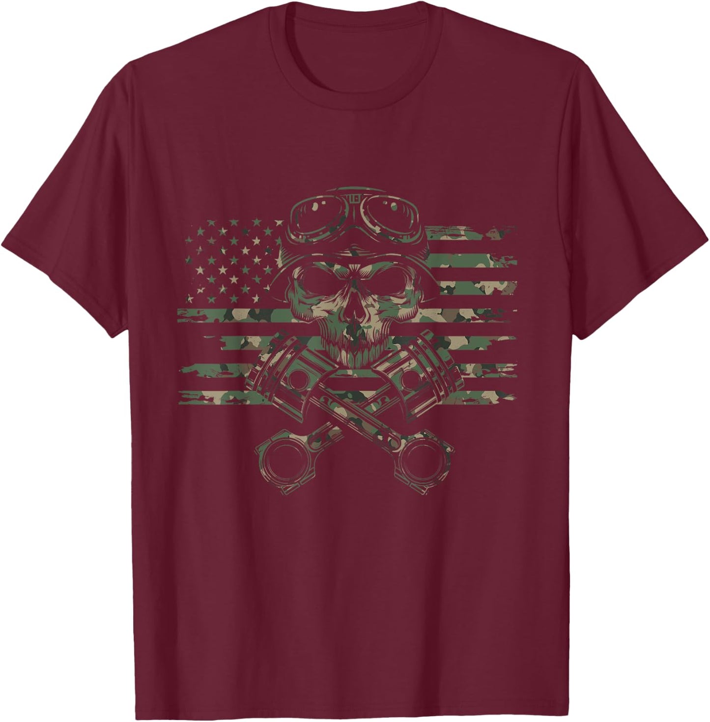 American Flag Camouflage Motorcycle Apparel - Motorcycle T-Shirt - T-Shirt | Maroon
