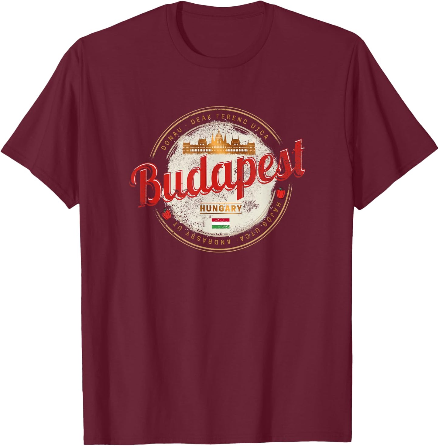 Budapest Design Hungary Vintage Parliament Souvenir T-Shirt - T-Shirt | Maroon