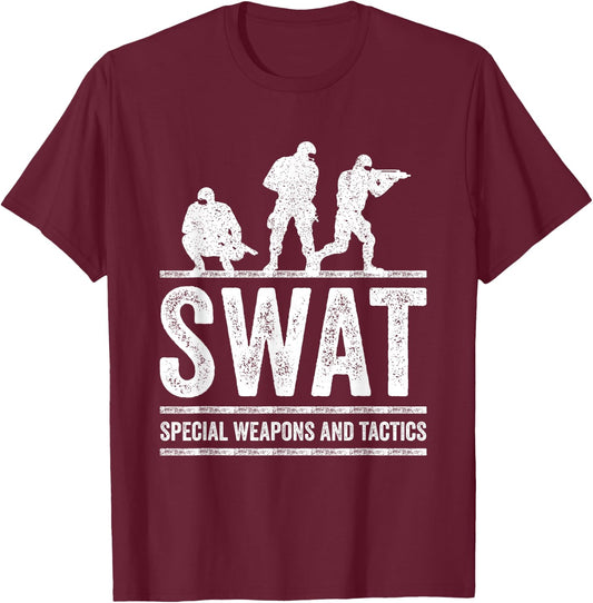 Retro SWAT Team Police Sheriff for Off Duty Cops Law T-Shirt - T-Shirt | Maroon