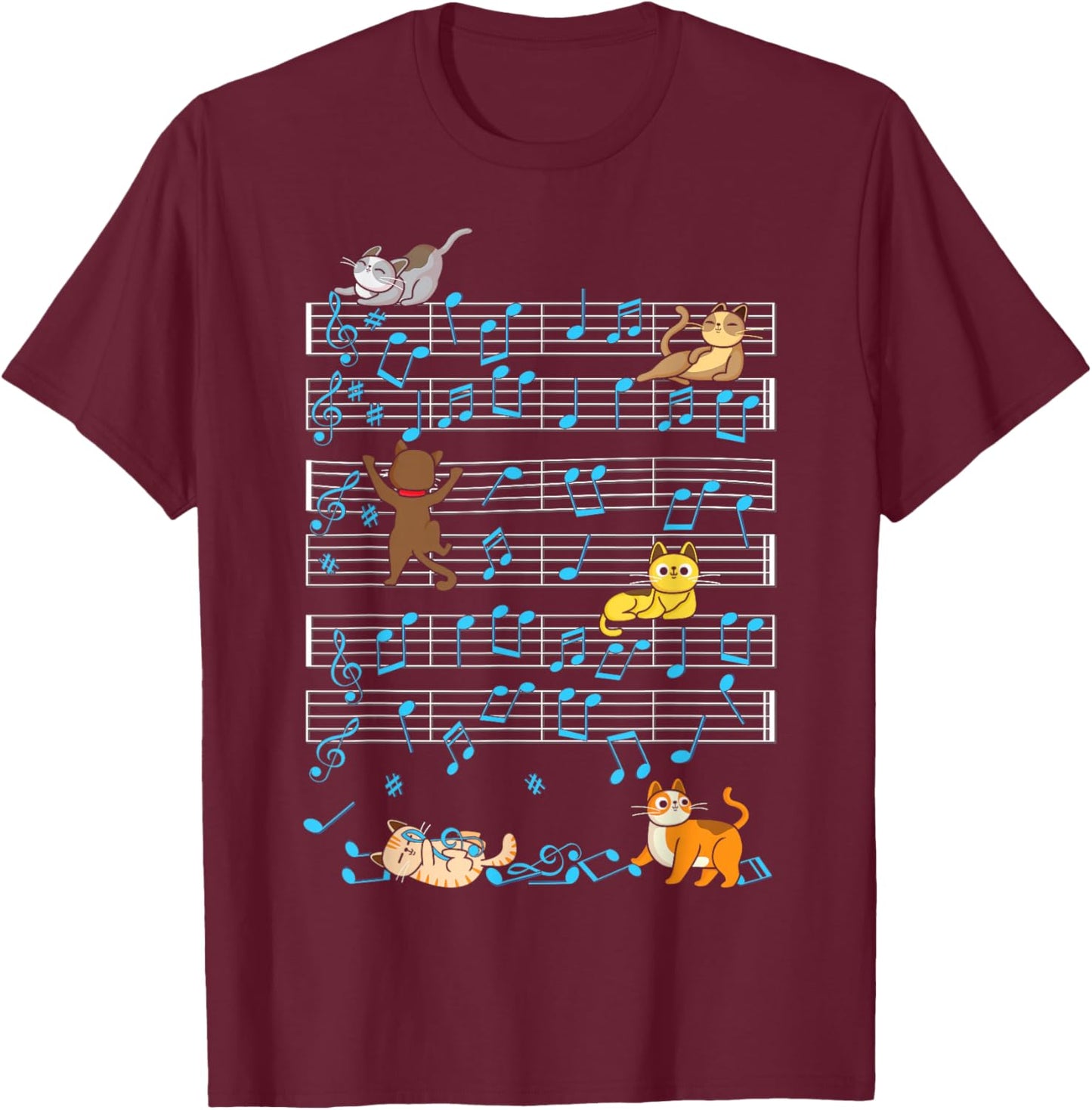 Funny Cat Playing Music Note Kitty Cute Musician Kitten Pet T-Shirt - T-Shirt | Maroon