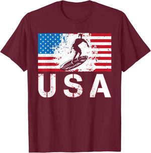 USA Surfing team American flag US Surfer men women kids T-Shirt - T-Shirt | Maroon