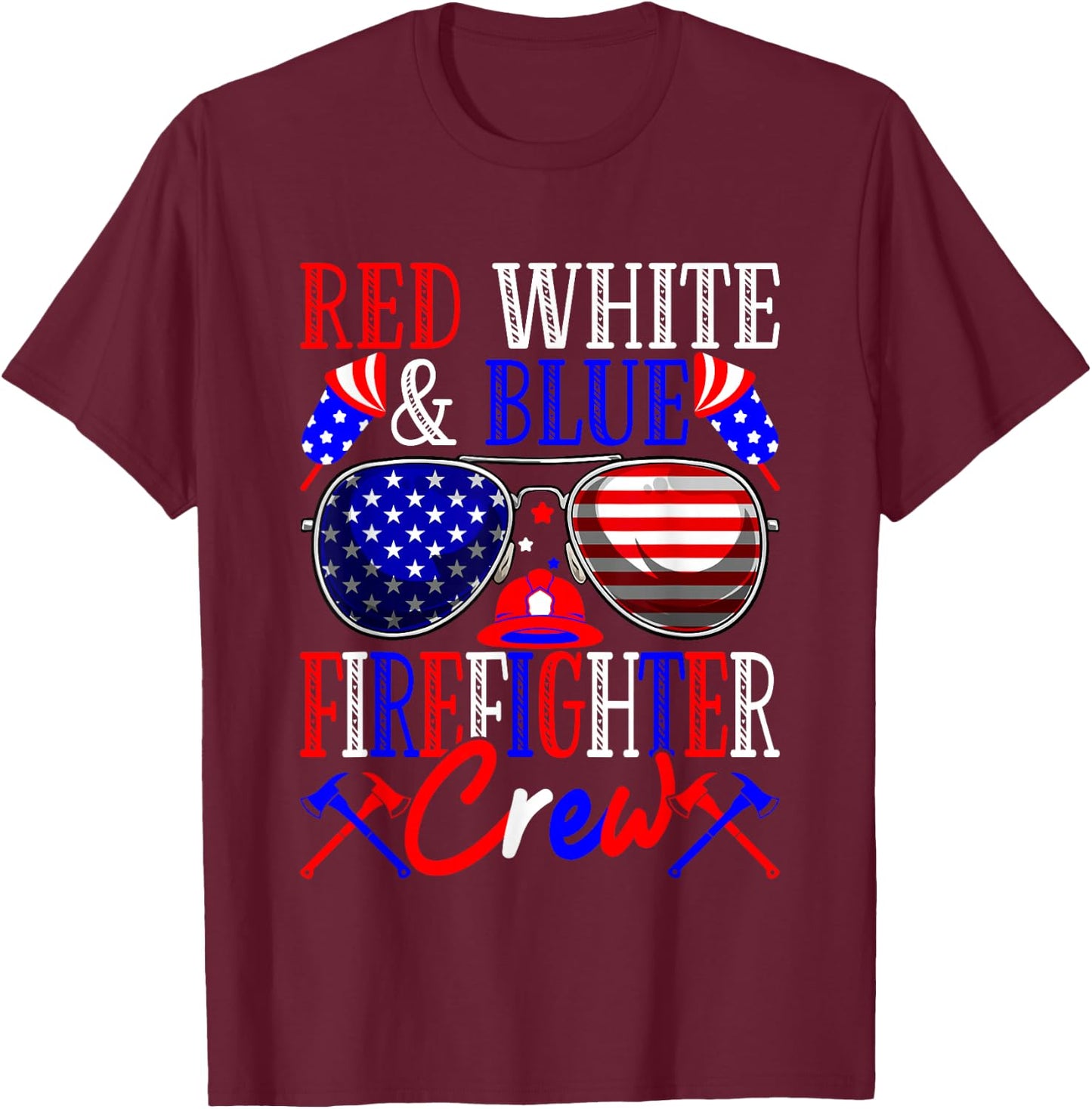 4th Of July Red White & Blue Firefighter Crew American Flag Men T-Shirt - T-Shirt | Maroon