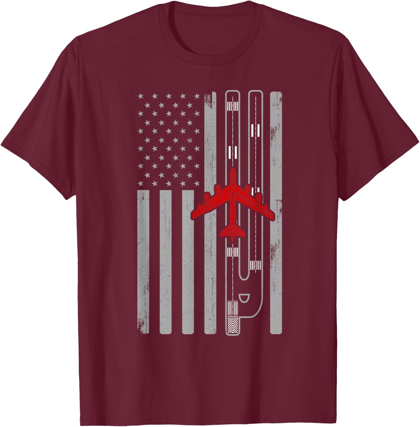 B-52 Stratofortress Bomber Airplane American Flag Runway B52 T-Shirt - T-Shirt | Maroon