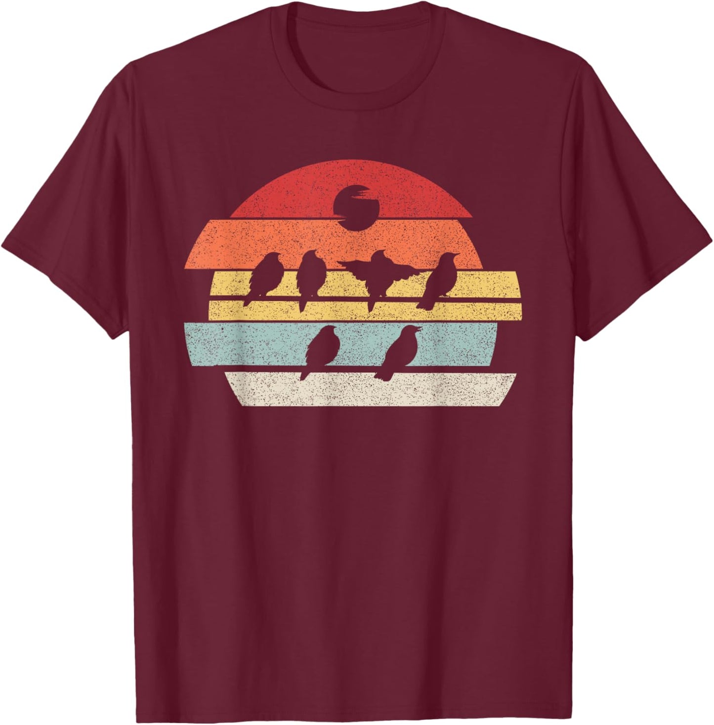 Vintage Retro Birds Shirt Birds On A Wire Nature Birds Lover T-Shirt - T-Shirt | Maroon