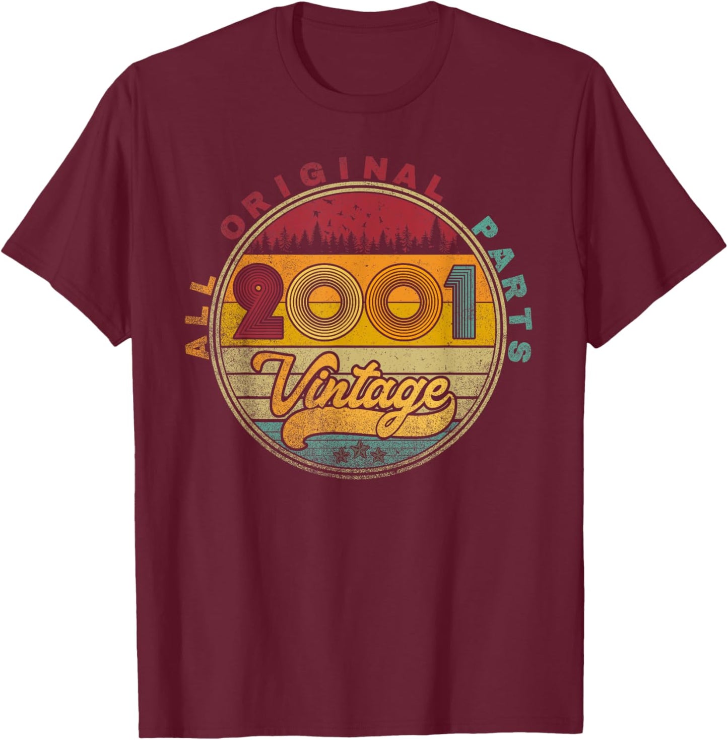 Vintage 2001 24th Birthday Gift 24 Years Old Men Women Retro T-Shirt - T-Shirt | Maroon