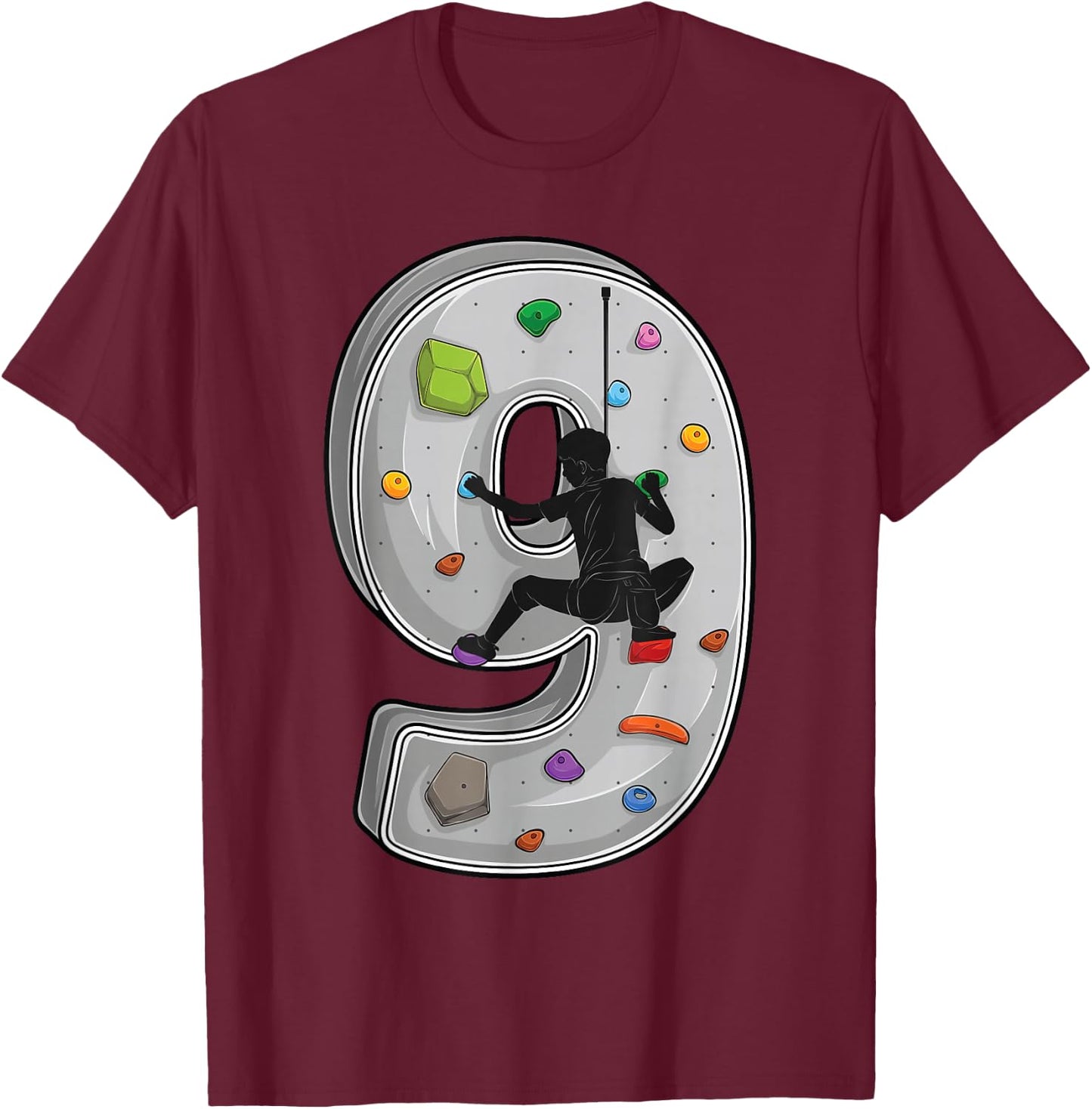9 year old rock climbing 9th birthday Adventures Climber T-Shirt - T-Shirt | Maroon