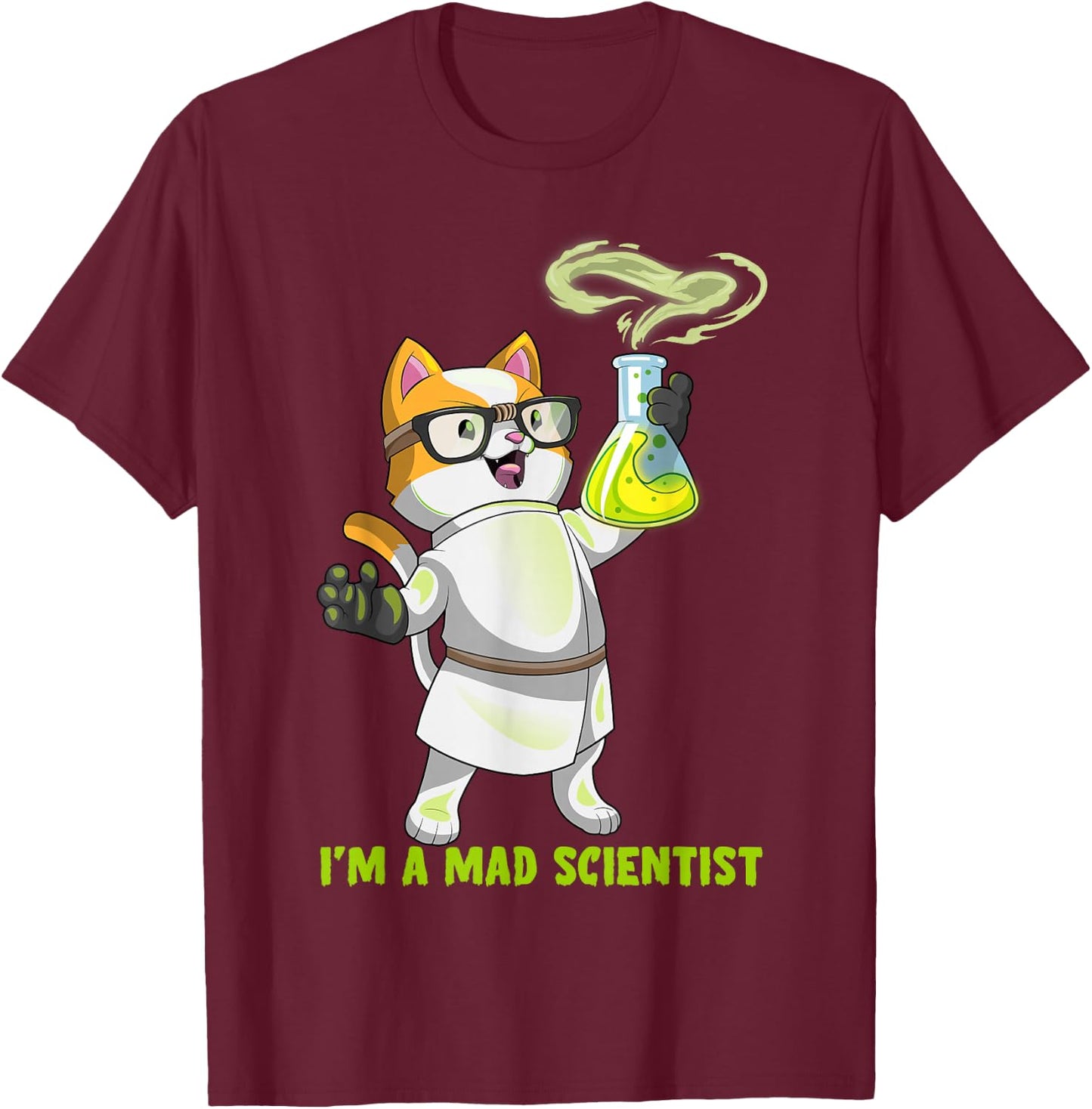Science Cat Chemistry Mad Scientist Kitten Cation Teacher T-Shirt - T-Shirt | Maroon