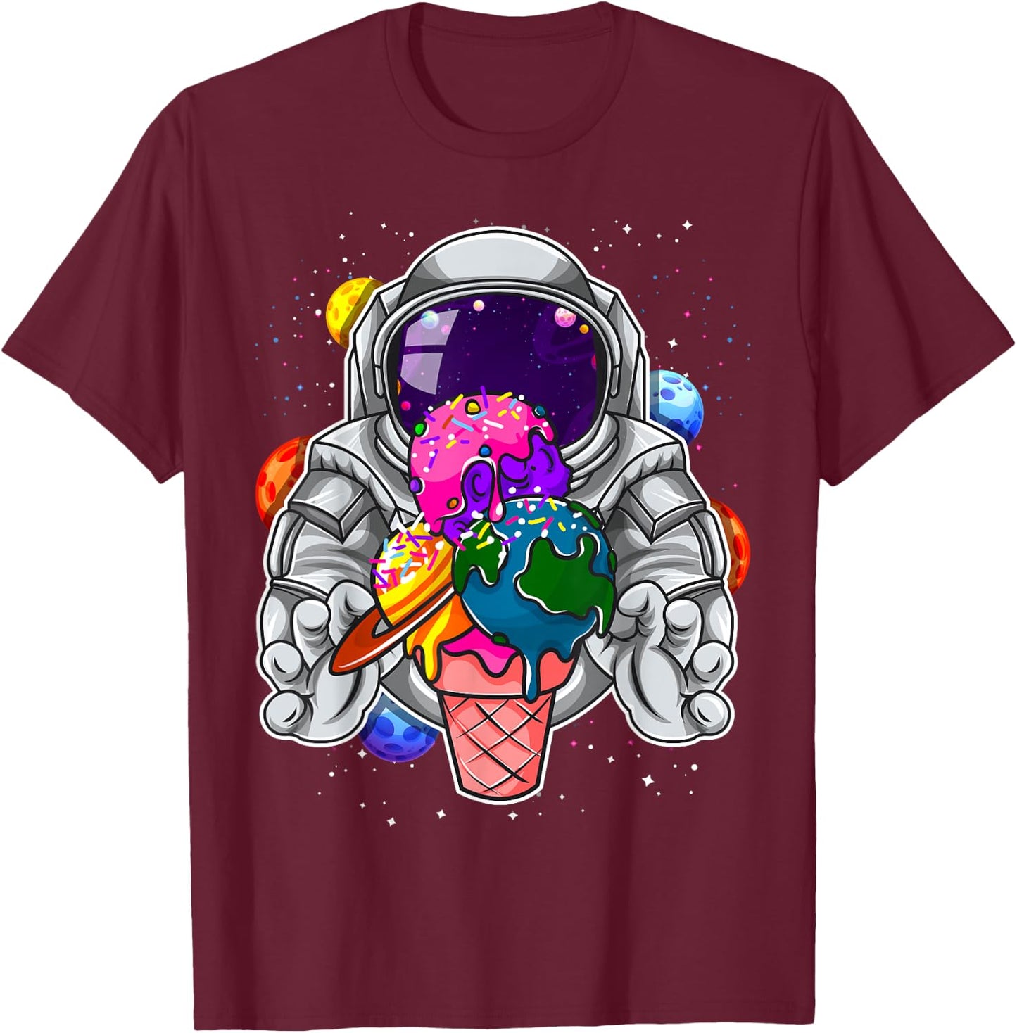 Astronaut Ice Cream Boys Girls Kids Planets Space Cosmonaut T-Shirt - T-Shirt | Maroon