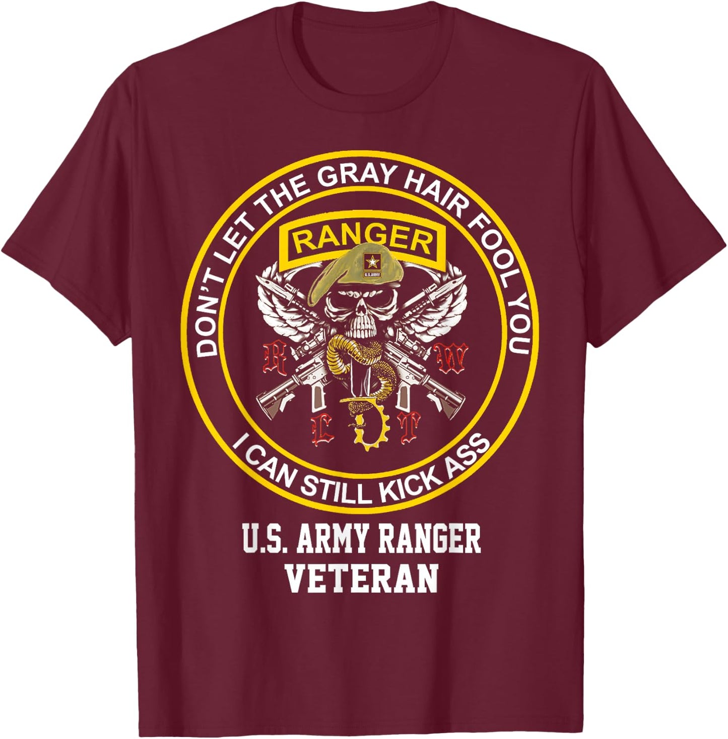 Funny Retired US Army Ranger Veteran USA Military Vet T-Shirt - T-Shirt | Maroon