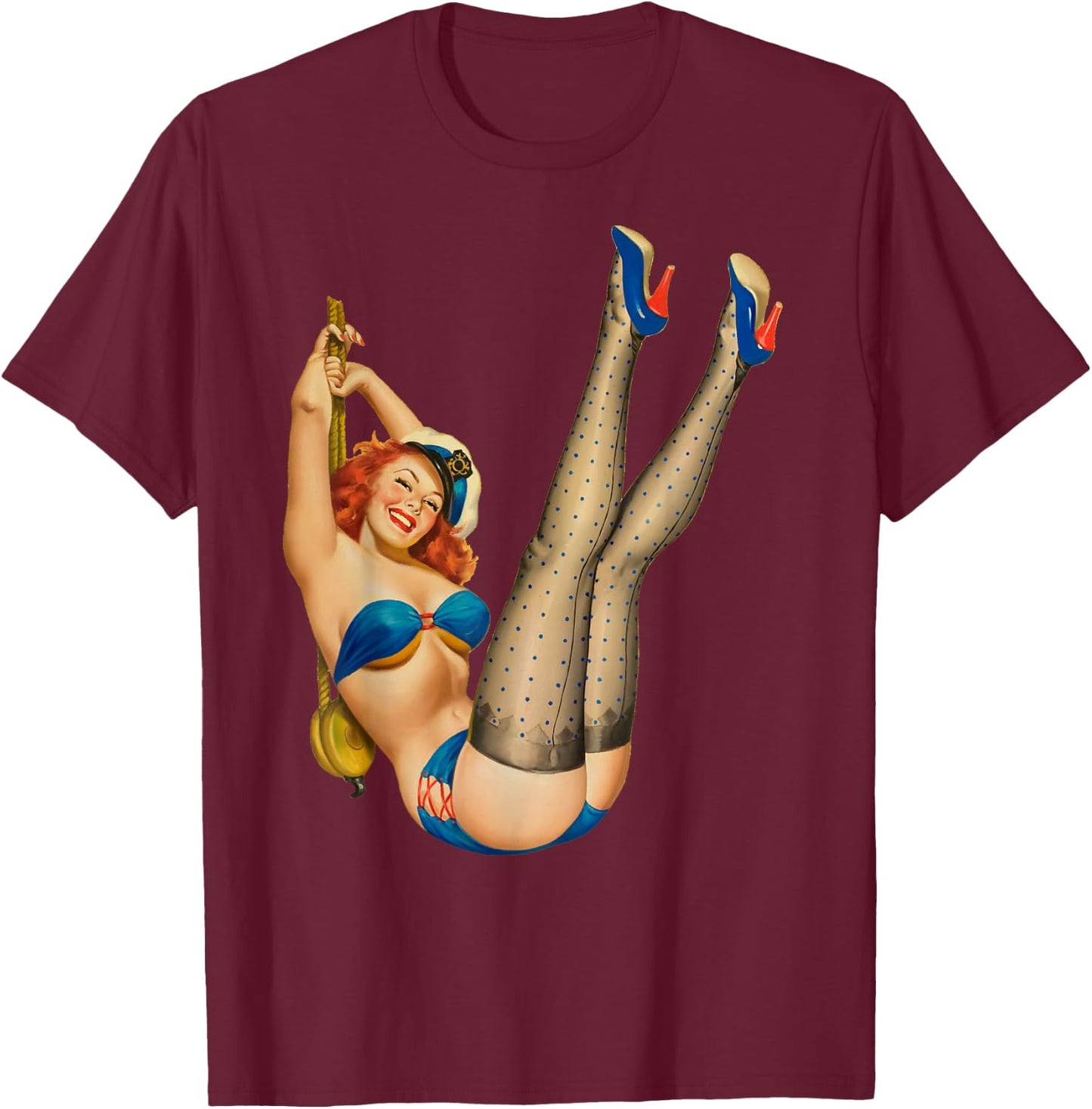 Vintage 1940's Pin-up Girl Sexy Classic Retro American Art T-Shirt - T-Shirt | Maroon
