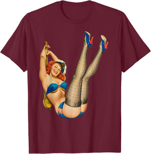 Vintage 1940's Pin-up Girl Sexy Classic Retro American Art T-Shirt - T-Shirt | Maroon