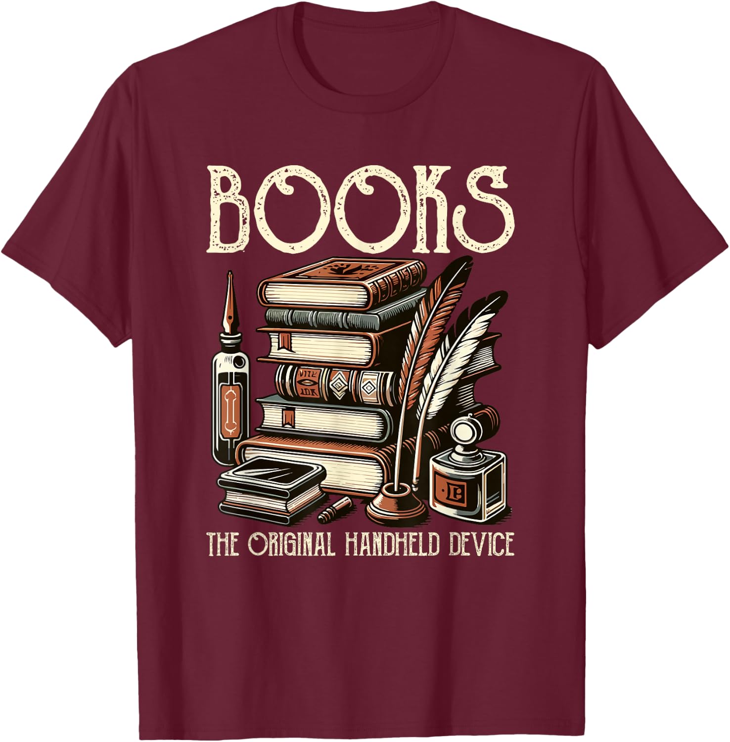 Books Original Handheld Device Book Librarian T-Shirt - T-Shirt | Maroon