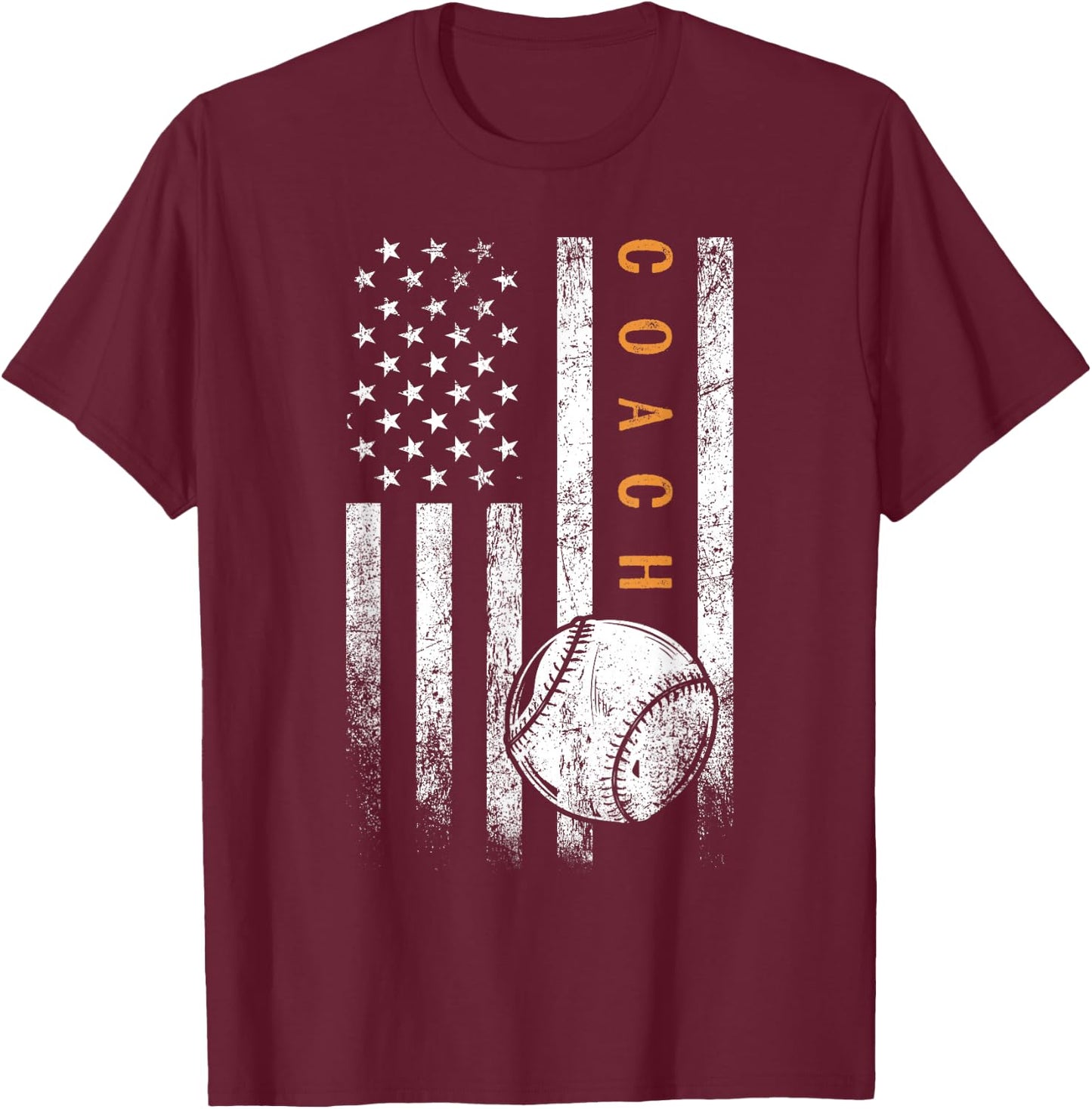 Baseball Coach American Flag Baseball Trainer Coaching T-Shirt - T-Shirt | Maroon