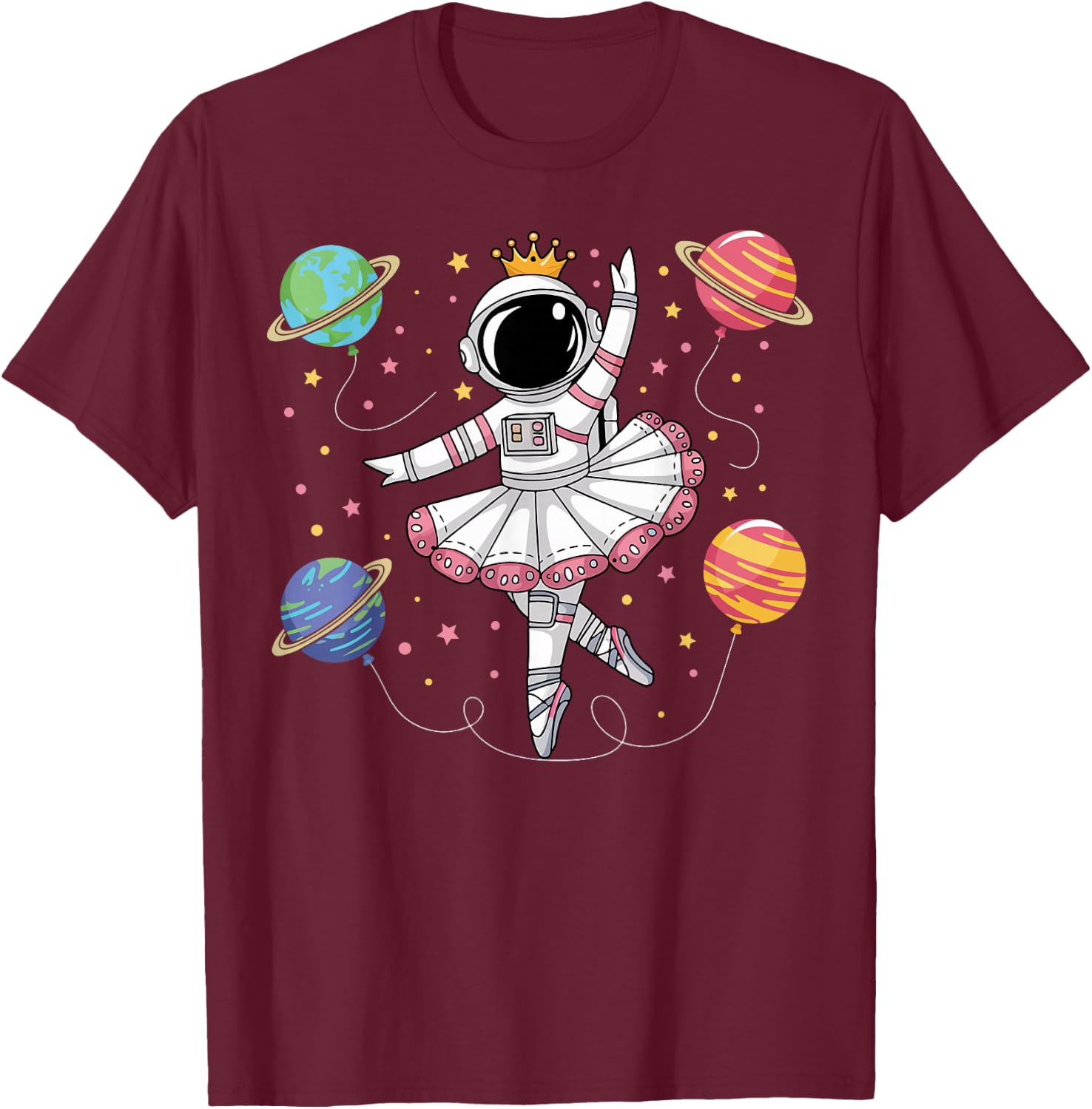 Ballerina Girl Space Astronaut Ballet Dancer Planets T-Shirt - T-Shirt | Maroon