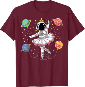 Ballerina Girl Space Astronaut Ballet Dancer Planets T-Shirt - T-Shirt | Maroon